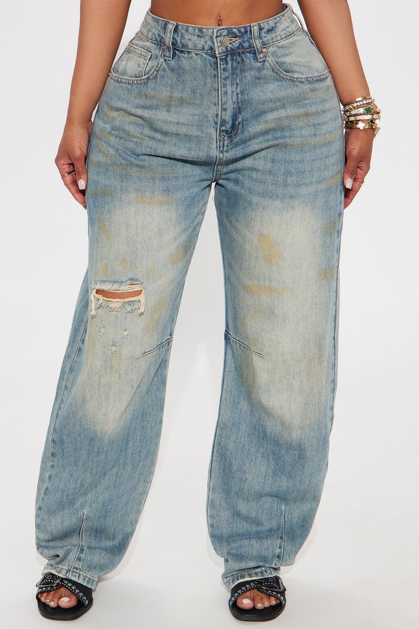 Down And Dirty Ripped Barrel Leg Jeans - Vintage Wash Female Product Image