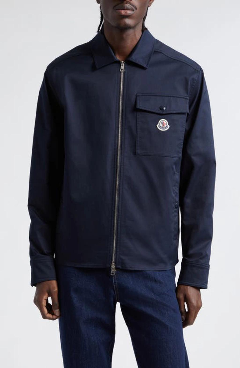 MONCLER Cotton Stretch Garbardine Zip-up Shirt Jacket In Navy Product Image