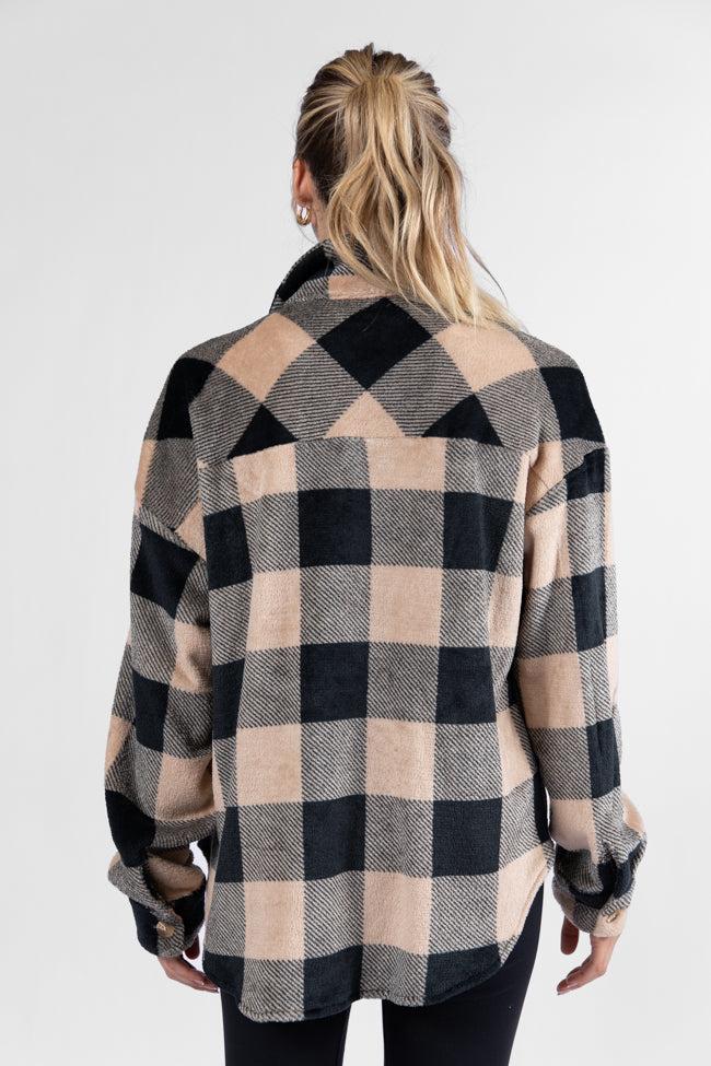 Wind Down Black and Tan Fleece Plaid Shacket FINAL SALE Product Image