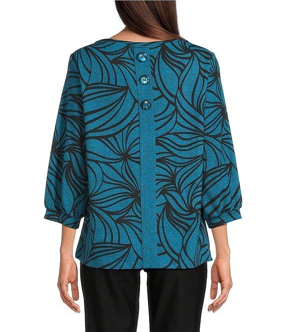 Ali Miles Petite Size Brushed Knit Stripe Round Neck 3/4 Cuff Sleeve Tunic Product Image