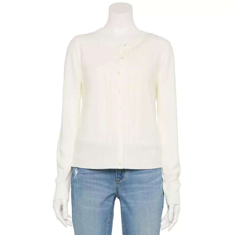 Women's Croft & Barrow® Extra Soft Classic Pointelle Cardigan, Size: XL, Bright White Product Image