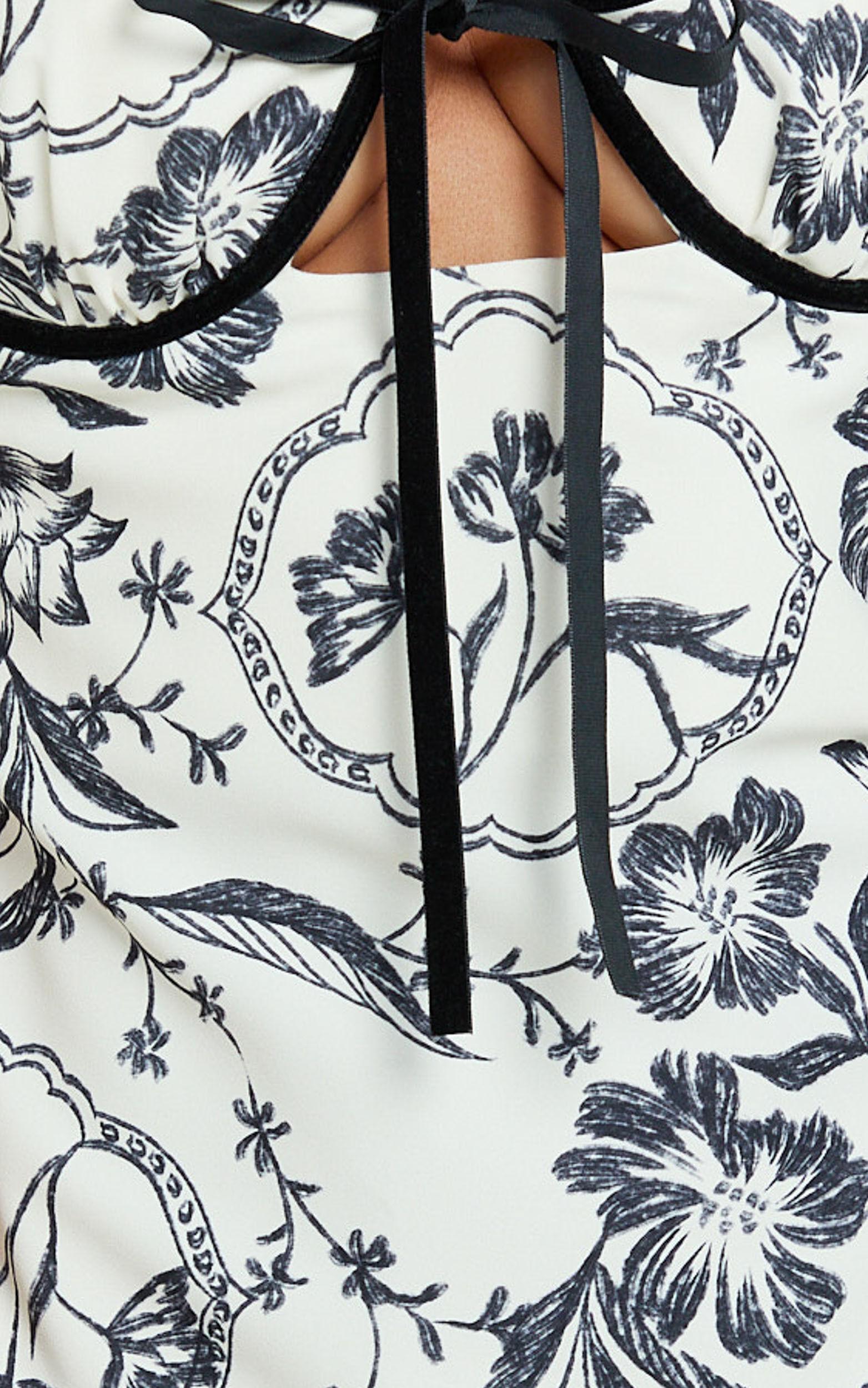 Helen Mini Dress - Strappy Balconette Tie Front Dress in Renaissance Floral Print Product Image