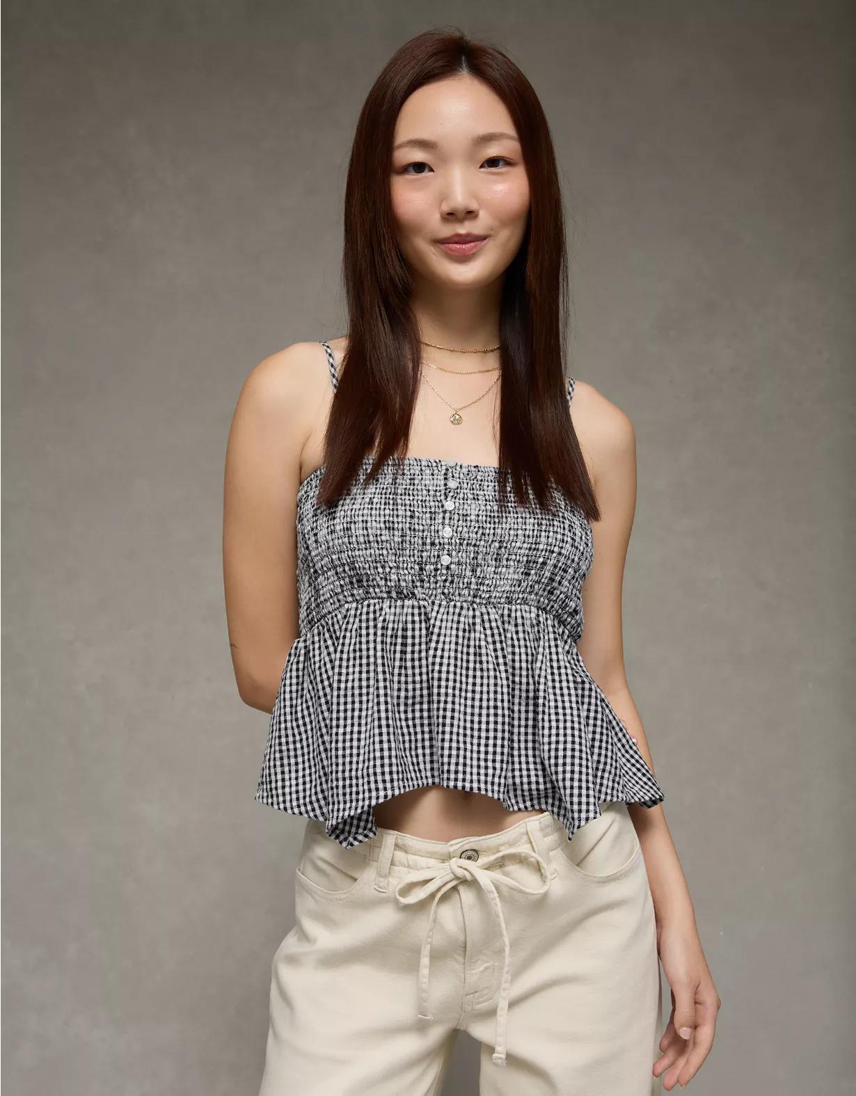 AE Handkerchief Hem Smocked Babydoll Tube Top Product Image