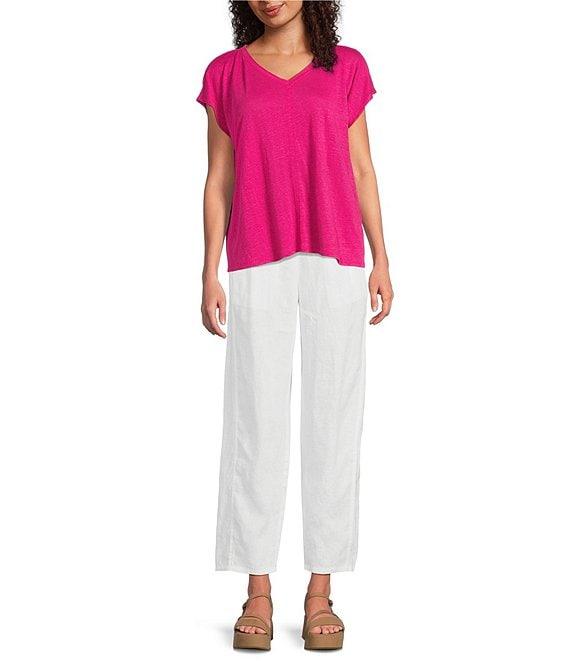 Eileen Fisher Organic Linen Jersey V-Neck Cap Sleeve Top Product Image