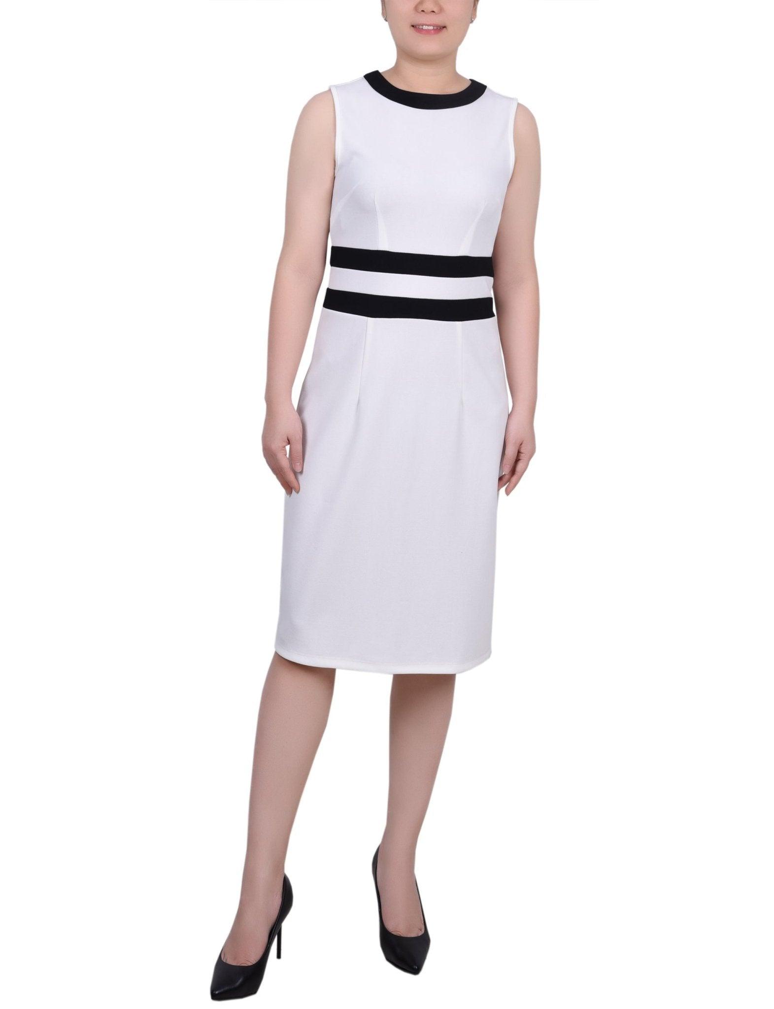 White Black Elbow Sleeve Colorblocked 2 Piece Dress Set Product Image