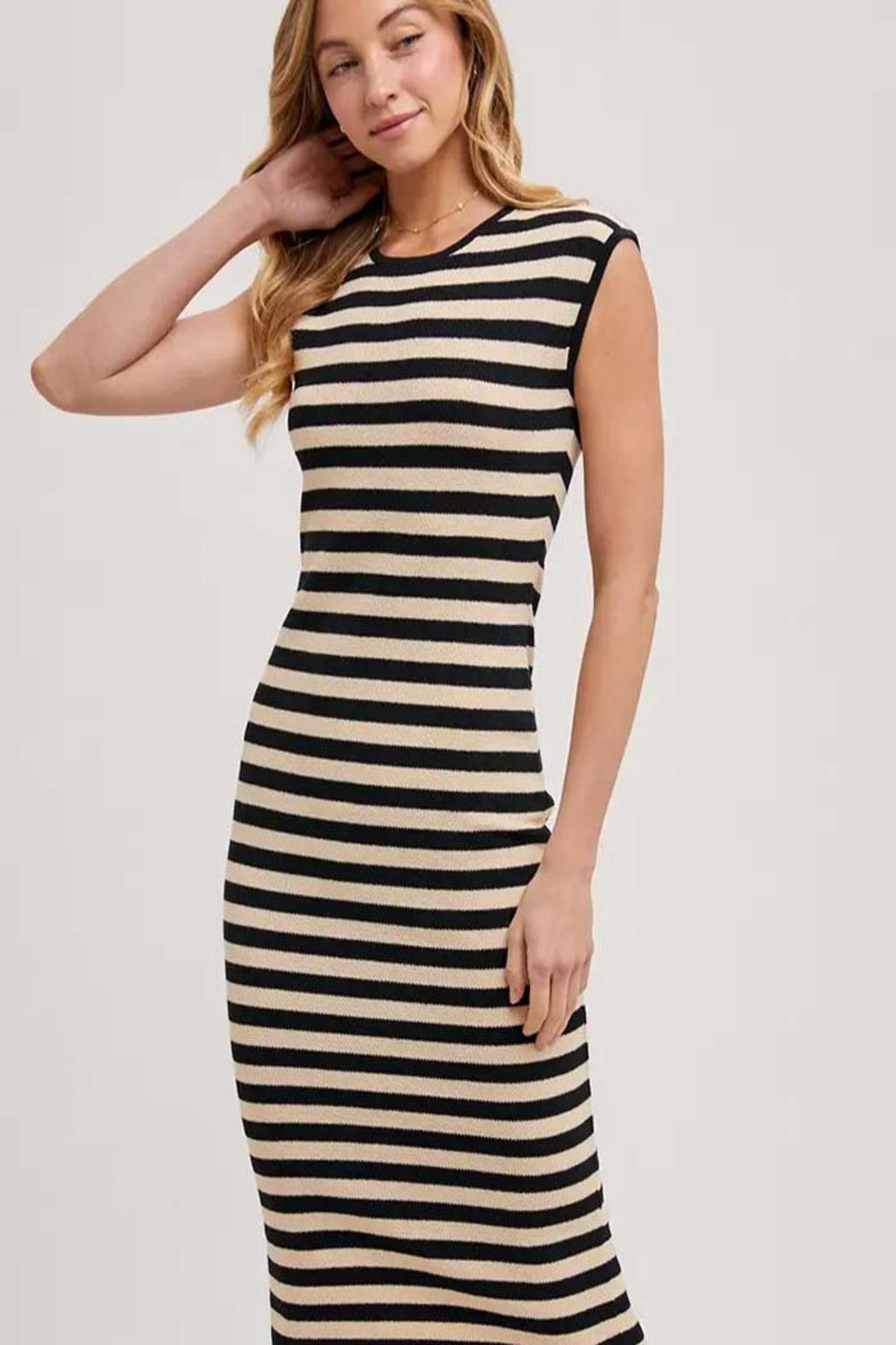 Striped Contrast Tank Midi Dress Product Image