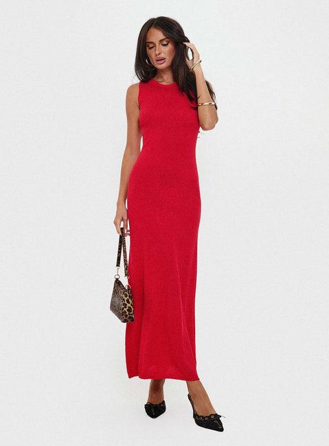 Maebie Knit Maxi Dress Red Product Image