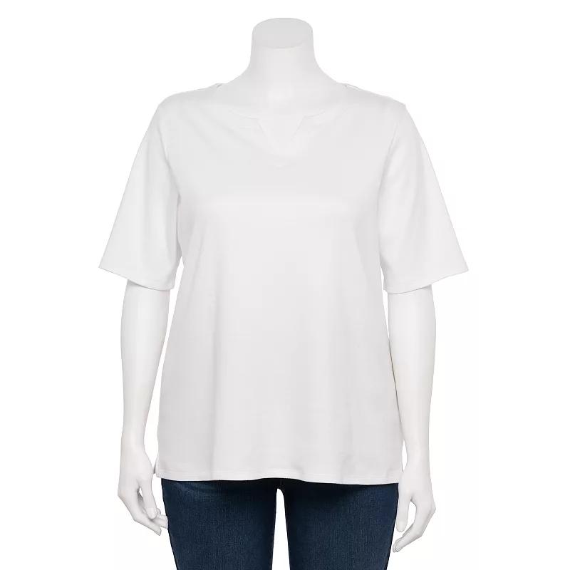 Plus Size Croft & Barrow® Elbow Sleeve Split Neck Top, Women's, Size: 2XL, Red Product Image