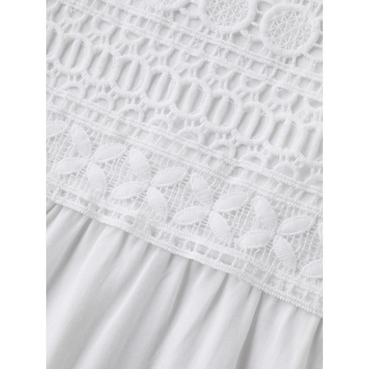 Plus Size Opticwhite Embroidered Textured Lace Babydoll Top Women Timeless Short sleeve Round Neck Elegant Blouses BloomChic 12/L Product Image