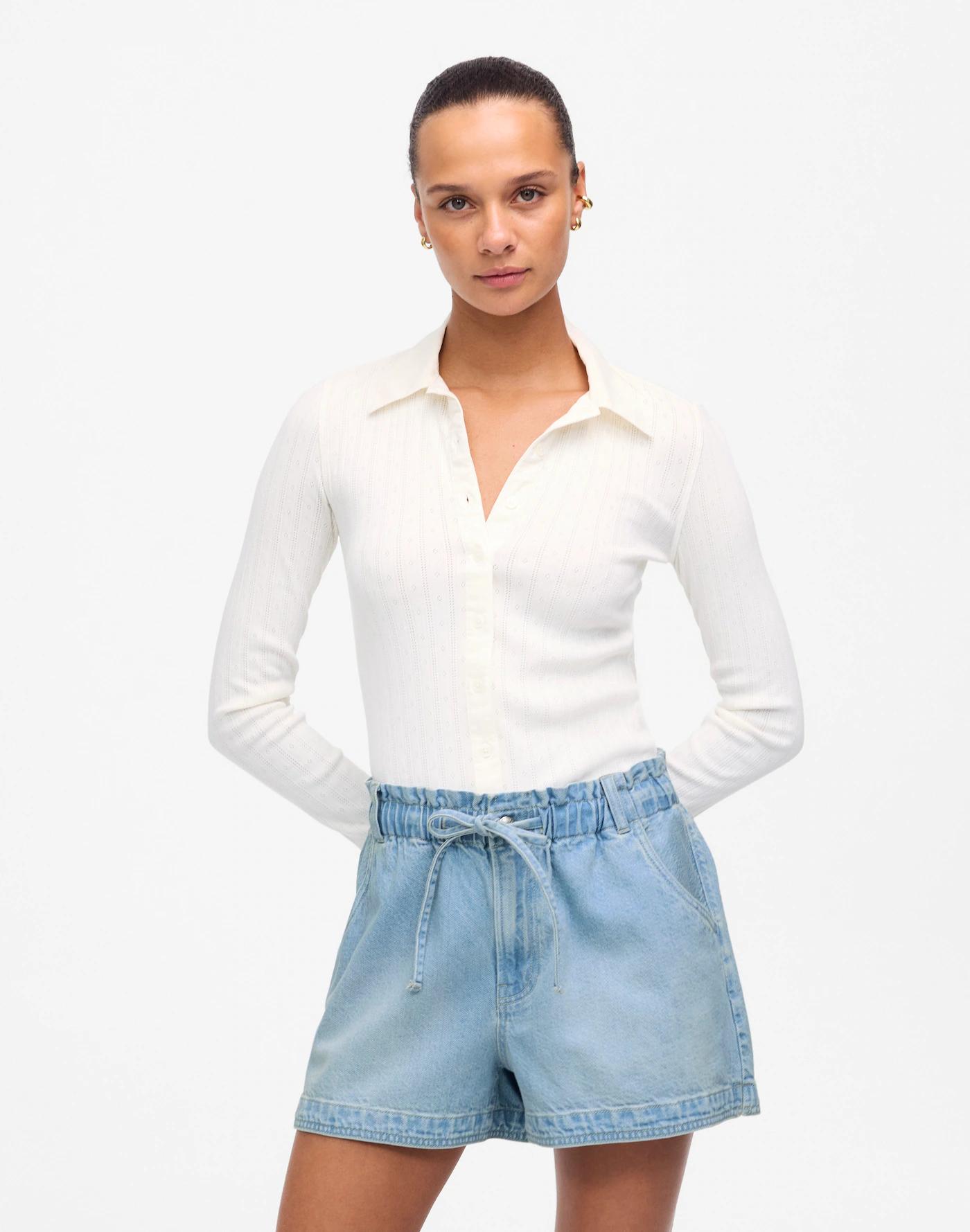 Tie-Waist Denim Shorts Product Image