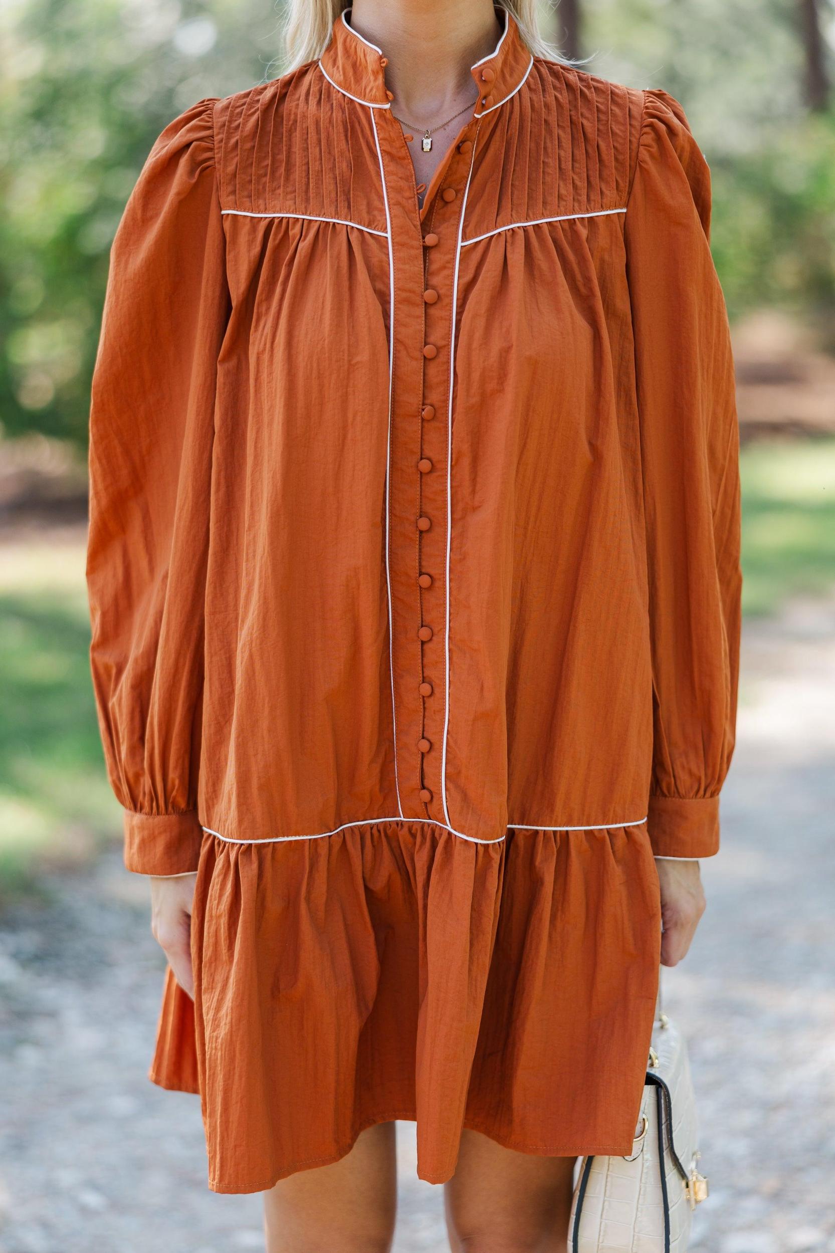 Behind The Scenes Rust Orange Contrast Dress Female Product Image