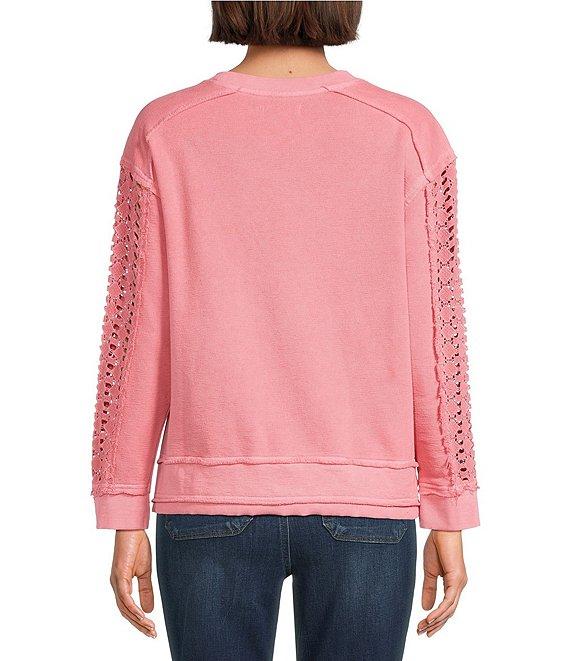 Westbound Lace Inset Long Sleeve Crew Neck Knit Top Product Image