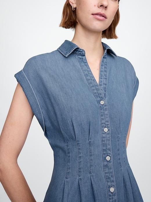 Denim Pleated Maxi Shirtdress Product Image