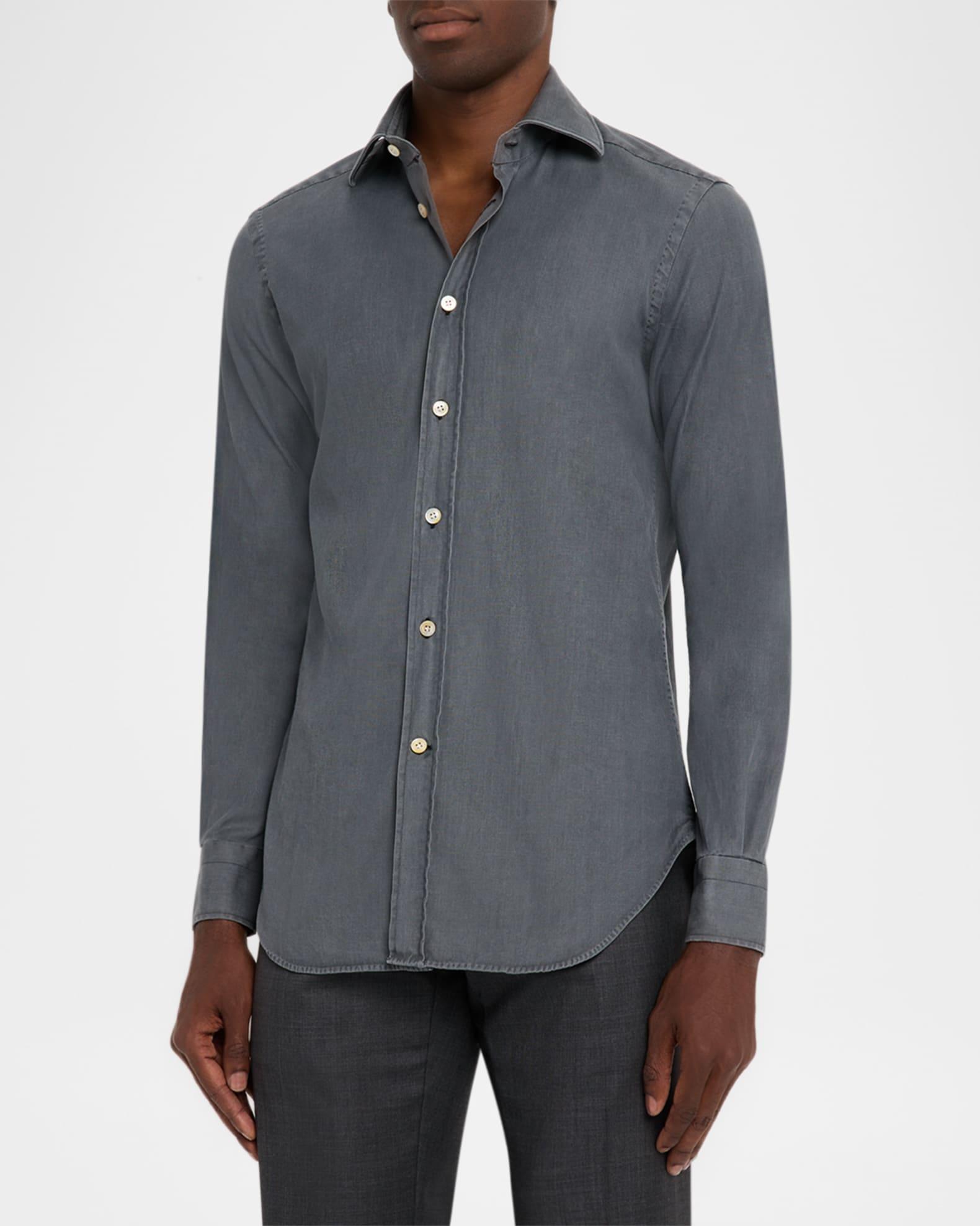 Men's Denim Wash Classic-Fit Sport Shirt Product Image
