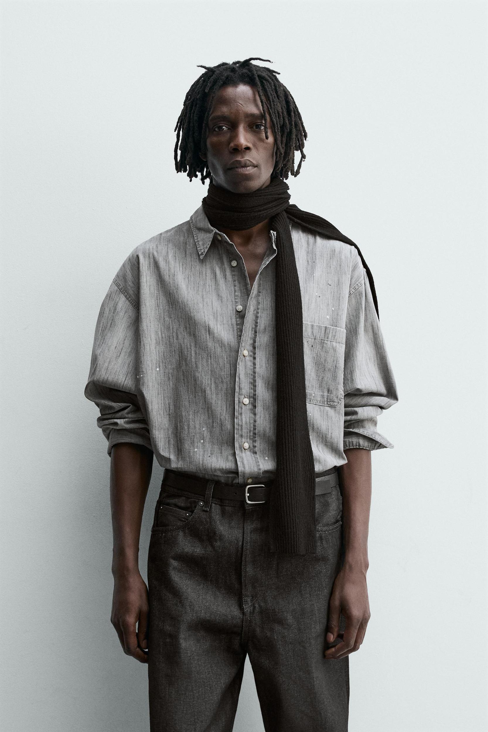 SPLASH-WASHED DENIM SHIRT Product Image