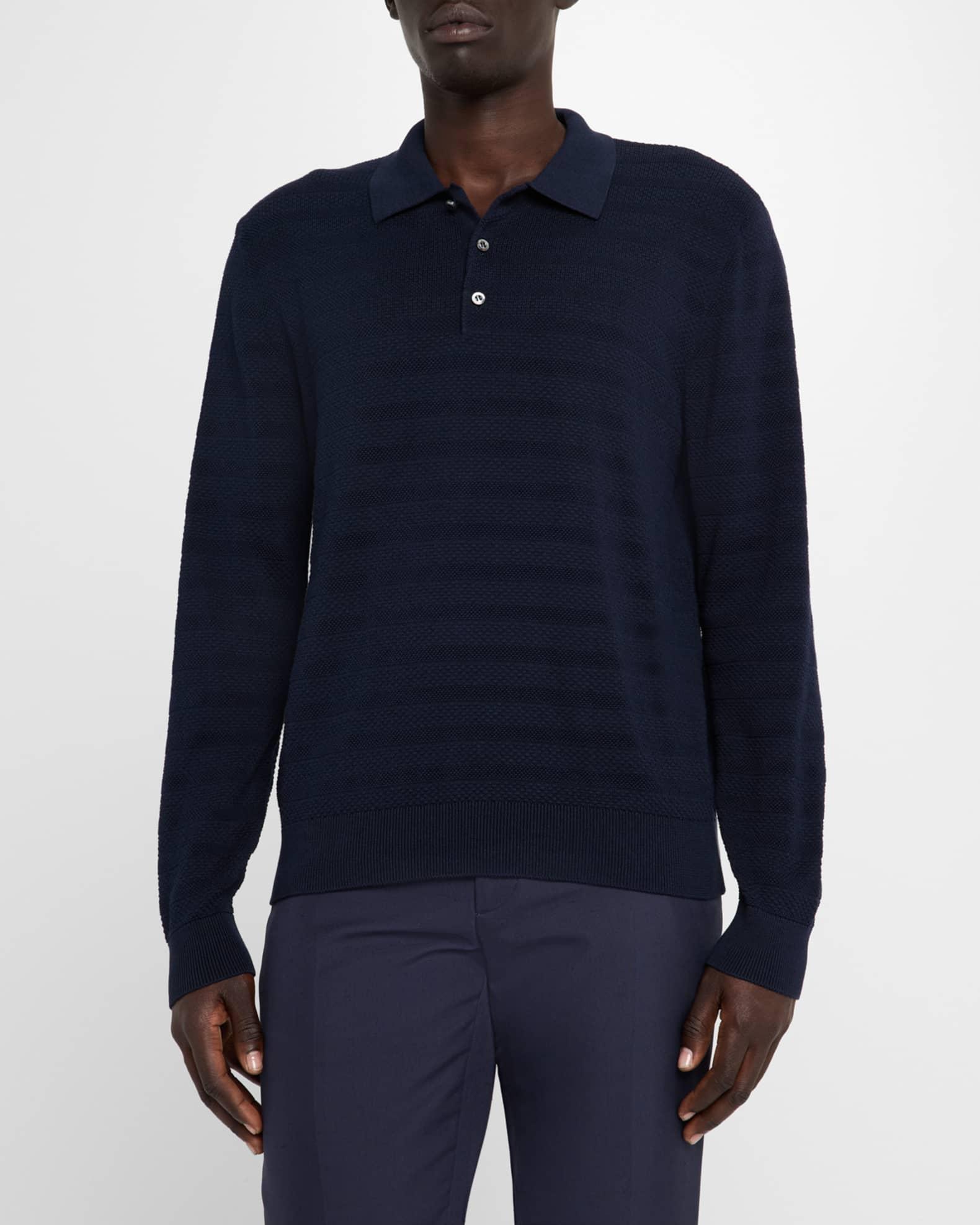 Men's Textured Silk-Cotton Polo Sweater Product Image