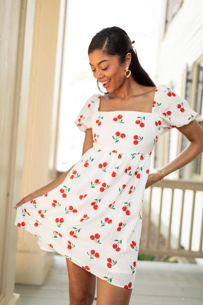 One Day At A Time Cherry Print Mini Dress FINAL SALE Product Image