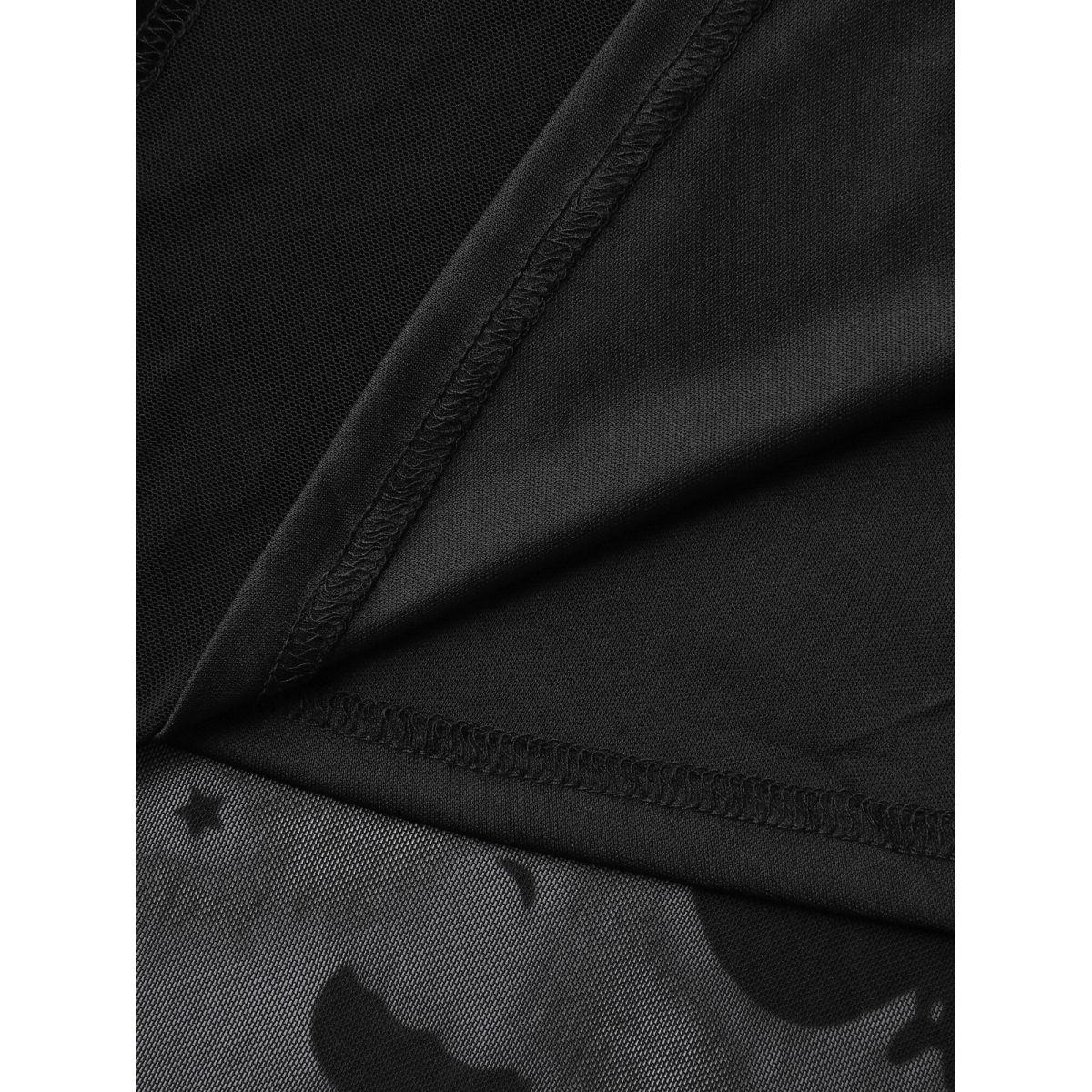 Plus Size Bat Chilling Print Stretchy Waist Midi Dress Black Women Romantic Party Curvy Bloomchic 28/5X Product Image