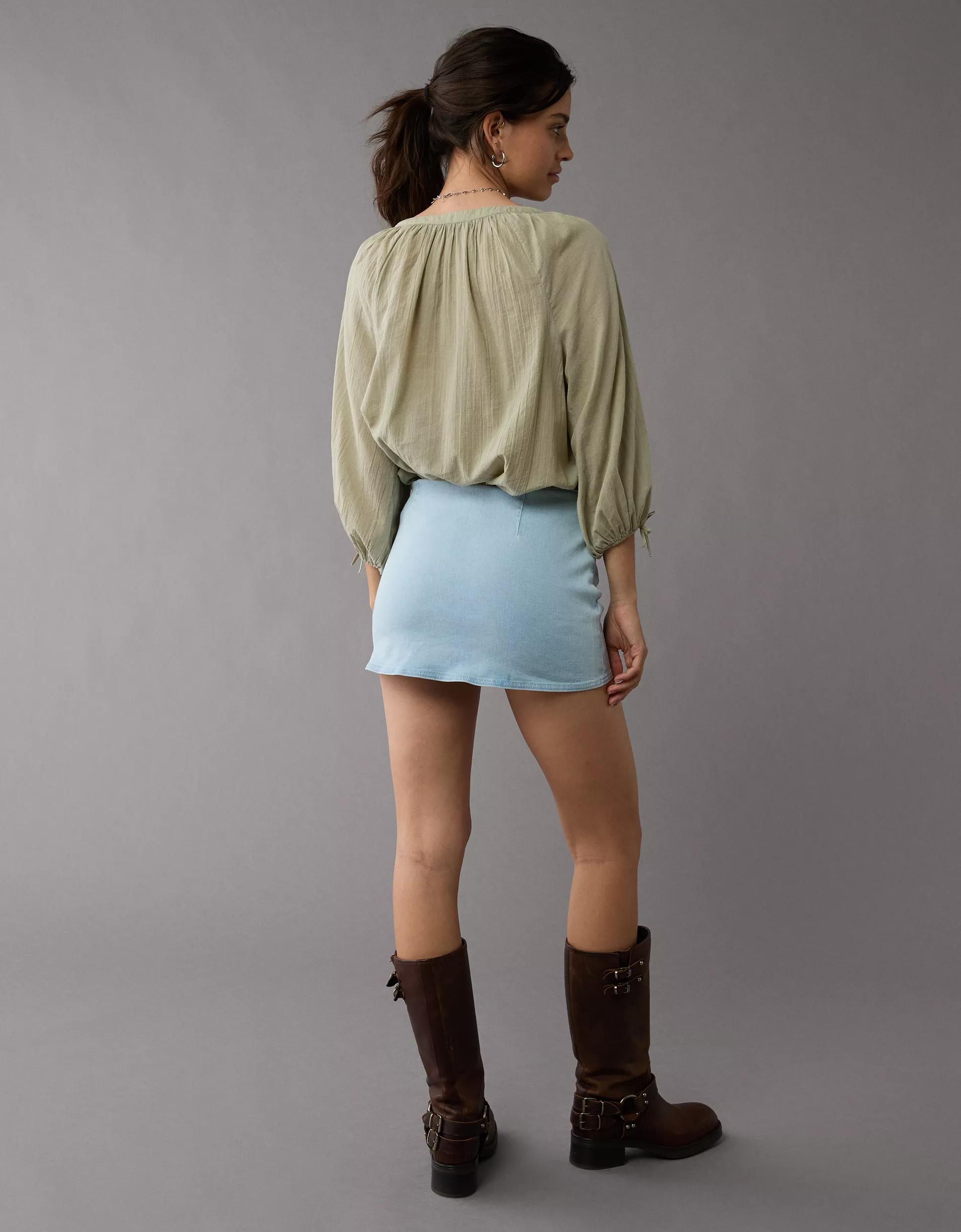 AE Long-Sleeve Open Neck Blouse Product Image