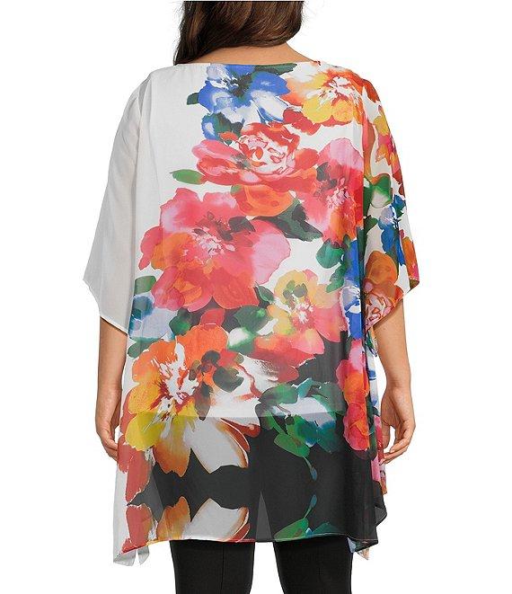 Slim Factor by Investments Plus Size Fragrant Floral Print Boat Neck 3/4 Sleeve Lined Tunic Product Image