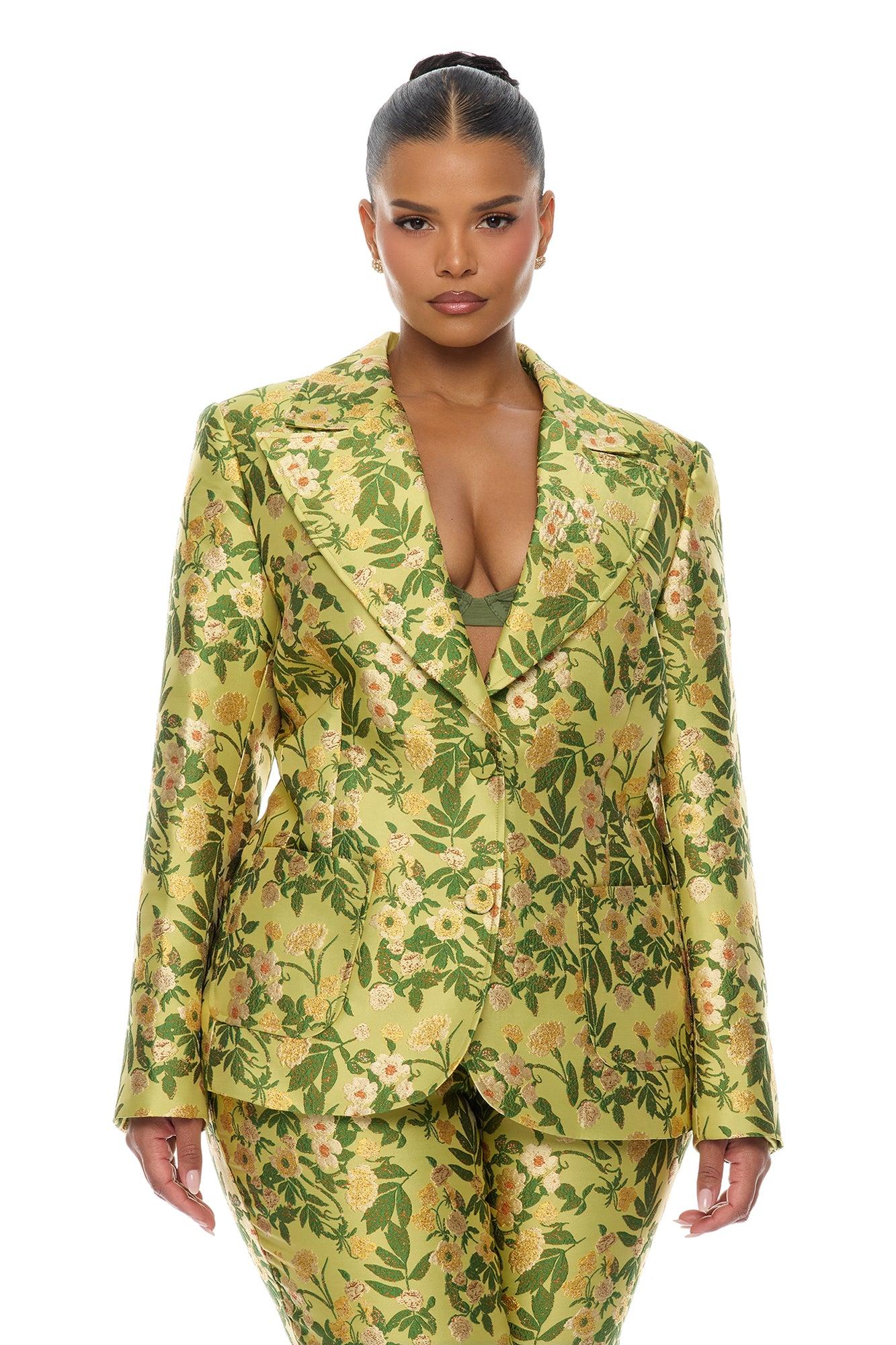 Emilee Jacquard Blazer Pant Set - Chartreuse Female Product Image