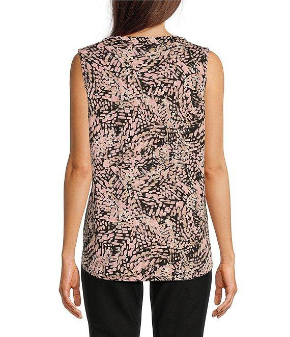 Jones New York Printed Moss Crepe Pleat Front V-Neck Sleeveless Blouse Product Image
