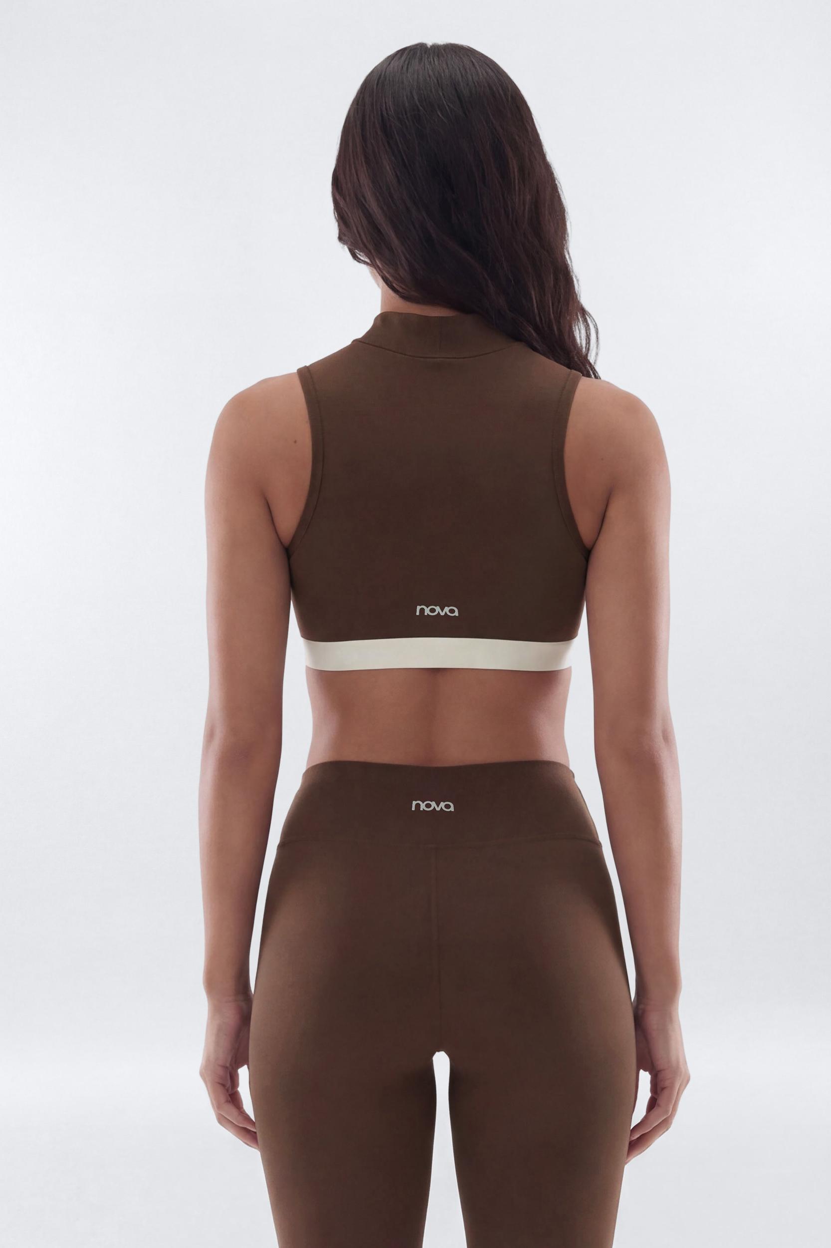 CloudForm™ High Neck Contrast Sports Top - Brown Combo Female Product Image