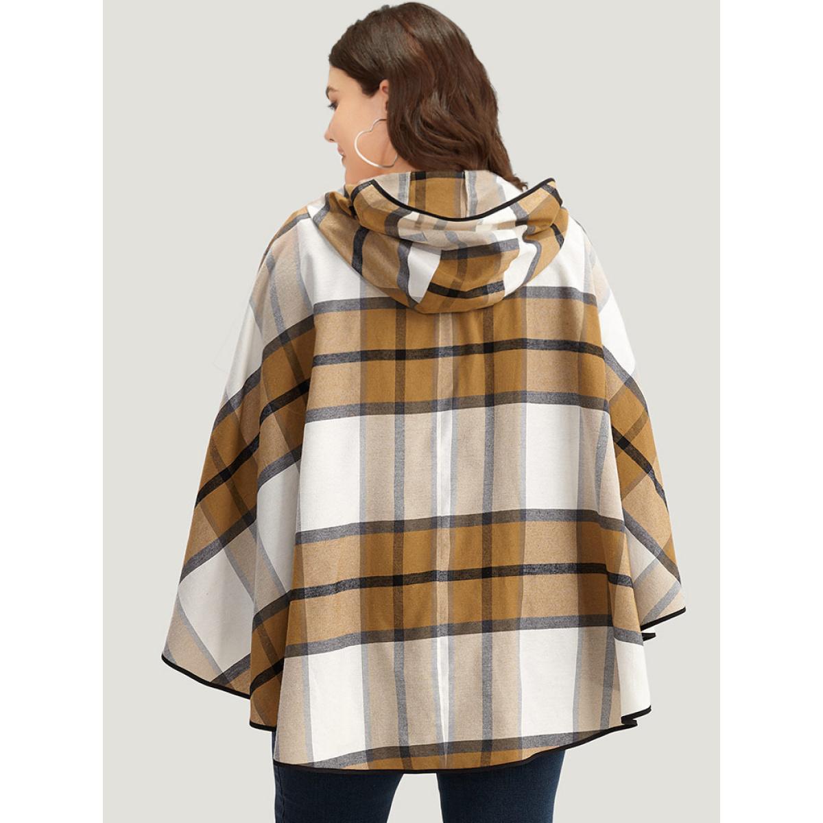 Plus Size Plaid Duffle Button Hooded Cape Coat Women Bronze Casual Button Loose Ladies Dailywear Winter Coats BloomChic 10/M Product Image