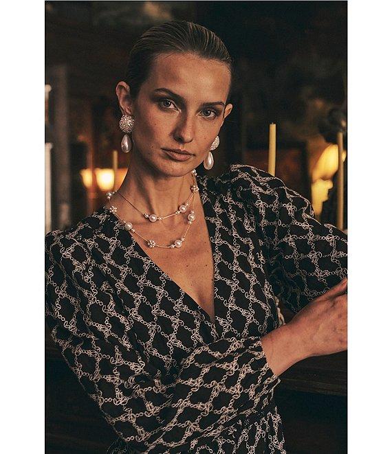 Layered With Love Embroidered Jacquard V-Neck Long Sleeve Lace Detail Fit & Flare Dress Product Image