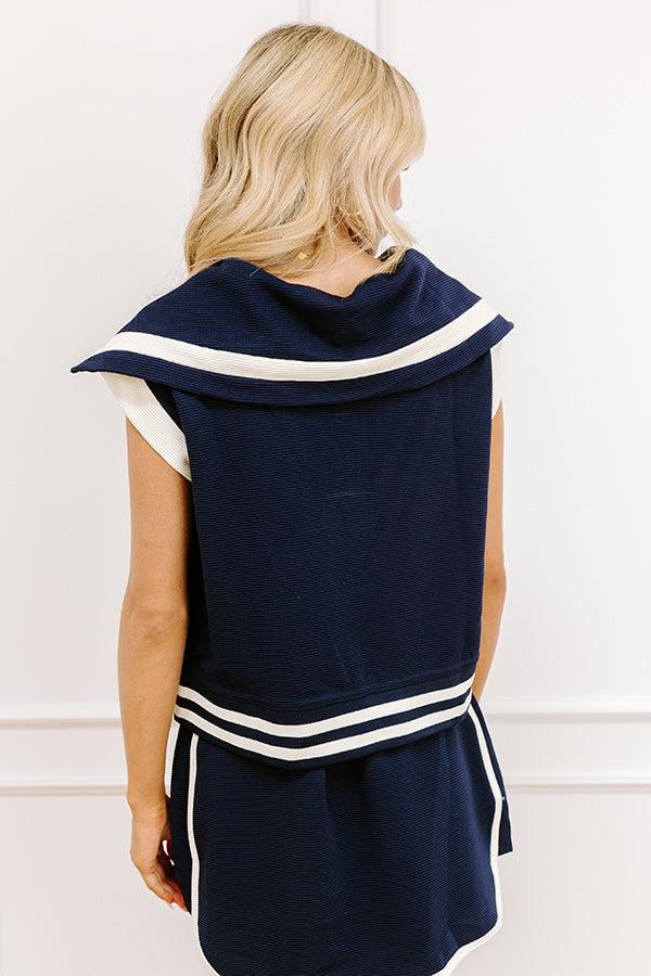 Varsity Vogue Ribbed Quarter Zip Top in Navy Product Image