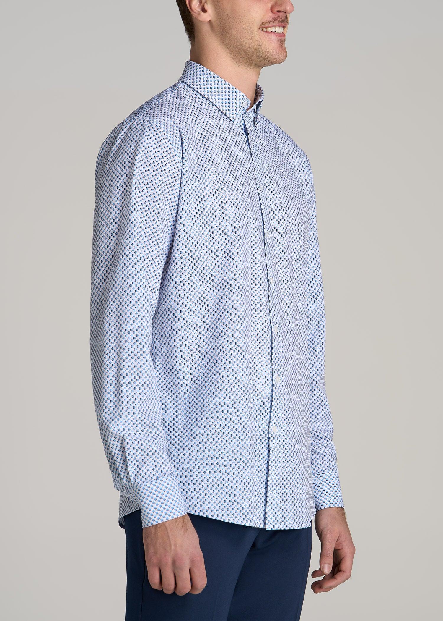Traveler Stretch Dress Shirt for Tall Men in Light Blue Geometric Product Image