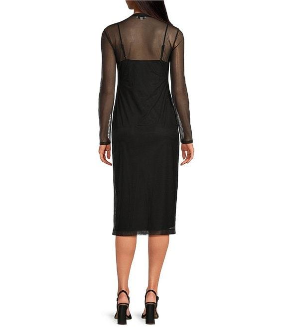 Gianni Bini Jordy Mesh Long Sleeve Crew Neck Slip Dress Product Image