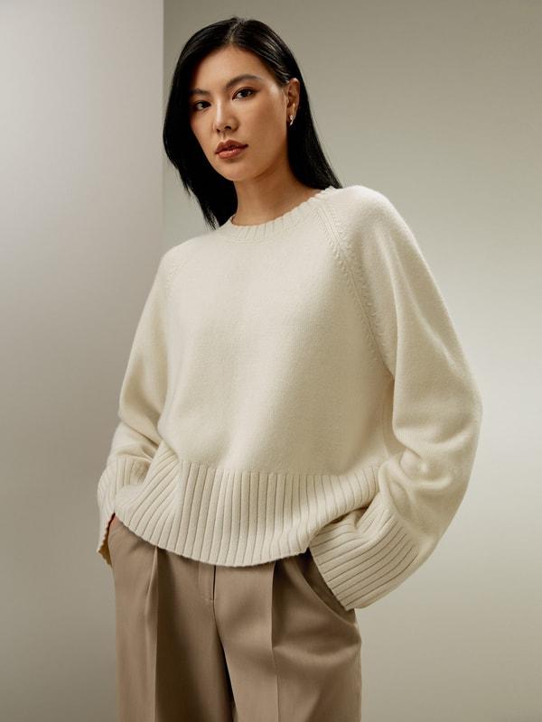 LILYSILK Cashmere Sweater Crew Neck - for Women - White Wool Cashmere - Elegant Mid-Rise Style Sweater S Product Image