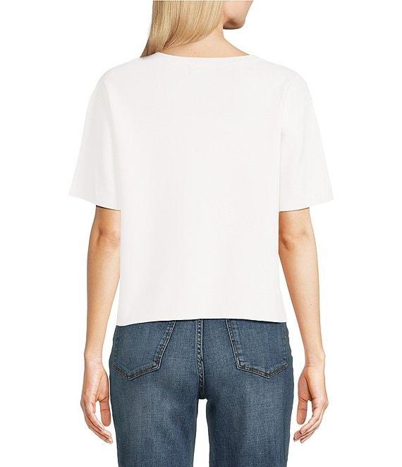 KARL LAGERFELD PARIS Knit Rhinestone Crew Neck Short Sleeve Top Product Image