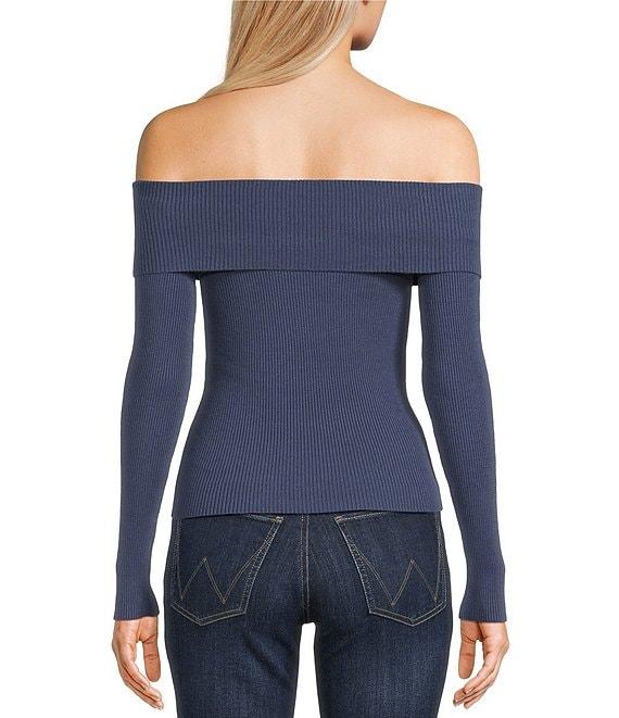 Double Zero Cropped Ribbed Knit Off-The-Shoulder Long Sleeve Top Product Image