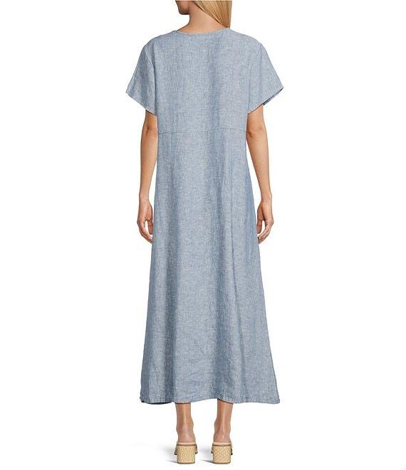 Bryn Walker Britta Cross-Dyed Linen Round Neck Short Sleeve Midi Dress Product Image
