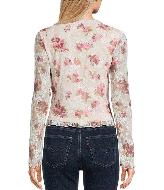 I.N. San Francisco Floral Print V-Neck Long Flare Sleeve Top Product Image