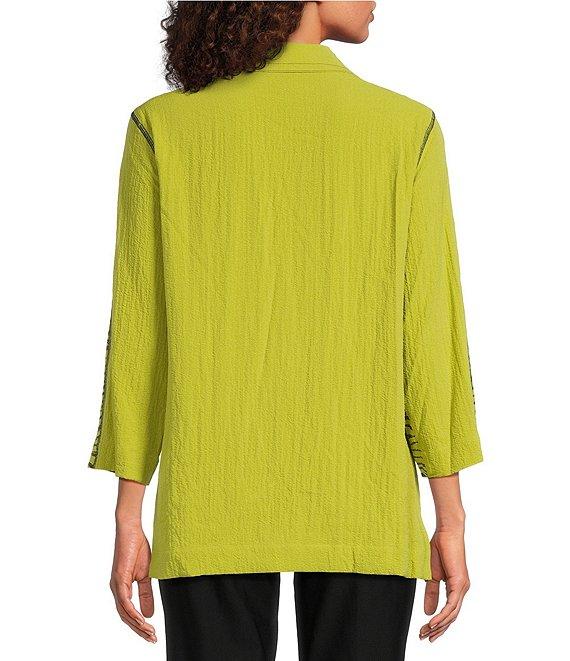 Ali Miles Woven Colorblock Zebra Printed Point Collar 3/4 Sleeve Button Front Tunic Product Image