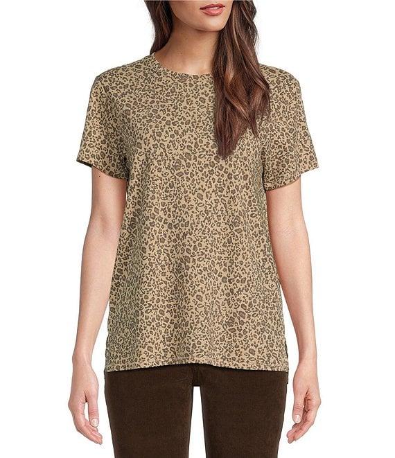 Lucky Brand Classic Crew Neck Short Sleeve Leopard Print Top Product Image