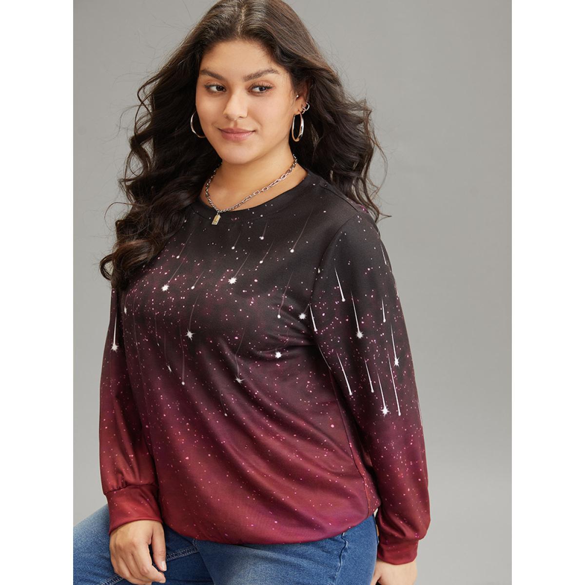 Plus Size Ombre Star Print Round Neck Sweatshirt Women Multicolor Casual Printed Round Neck Dailywear Sweatshirts BloomChic 22-24/3X Product Image