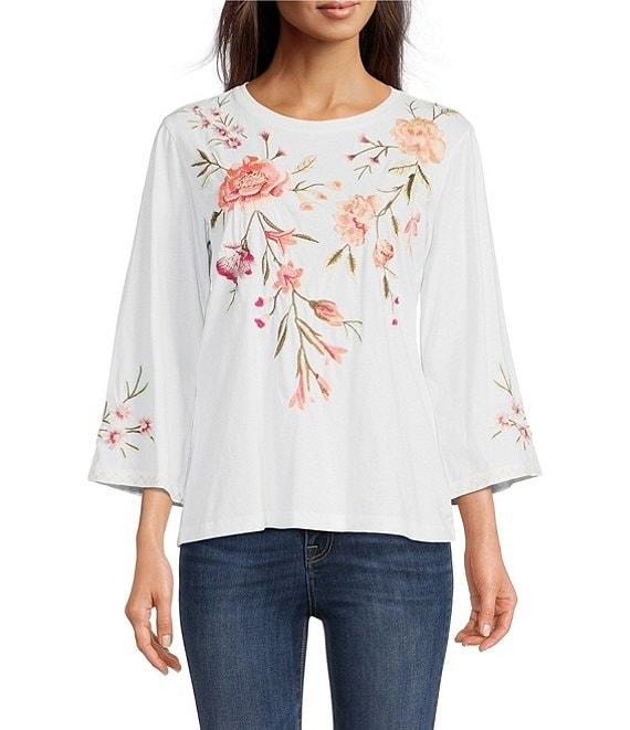 JOHNNY WAS Vienna Floral Embroidery Motif Long Kimono Sleeve Tee Product Image