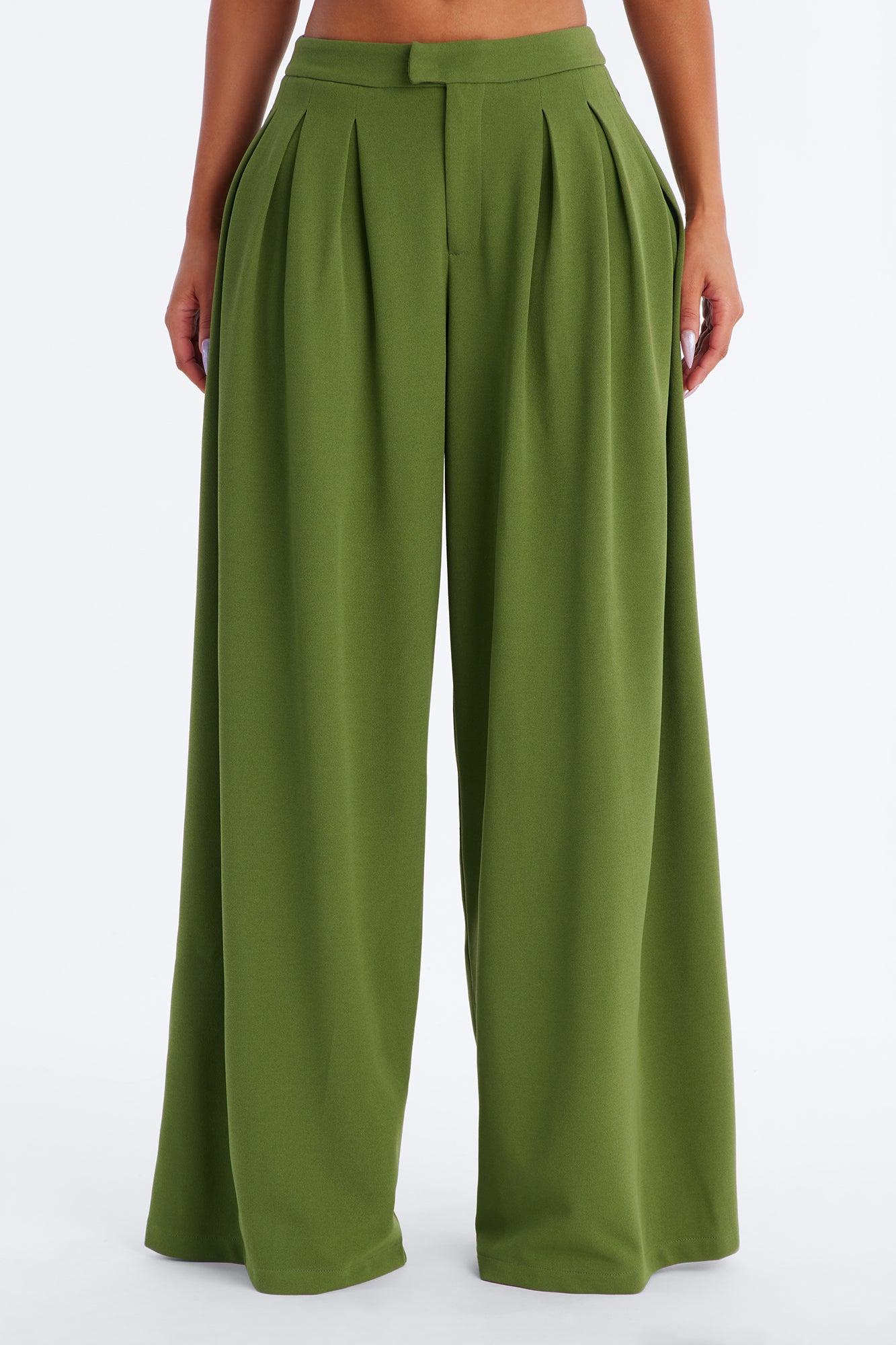 Charlie Wide Leg Trouser 33″ - Green Female Product Image