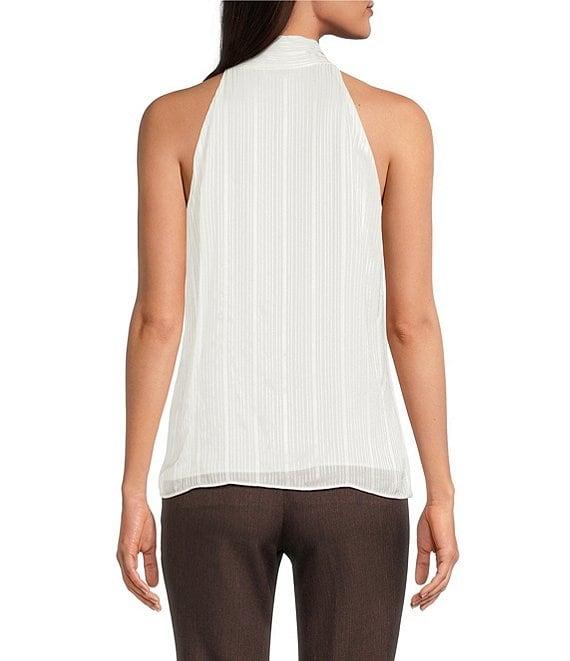 Calvin Klein Metallic Knit Tie Neck Sleeveless Flowy Top Product Image