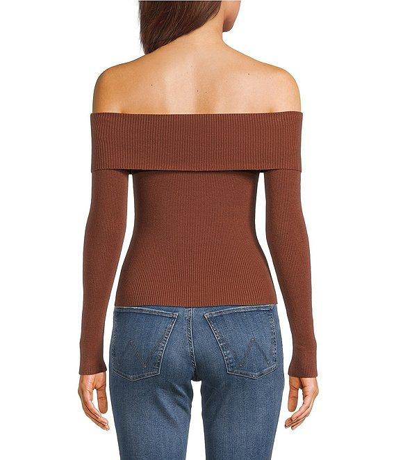 Double Zero Cropped Ribbed Knit Off-The-Shoulder Long Sleeve Top Product Image