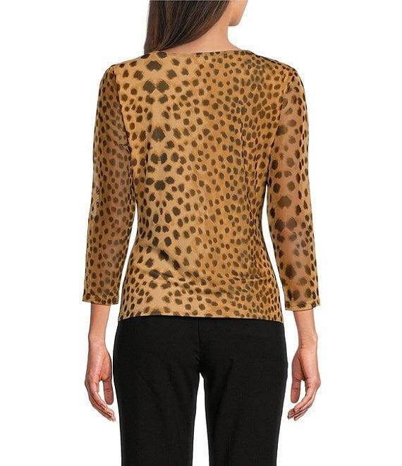 DKNY by Donna Karan Animal Printed Mesh 3/4 Sleeve Faux Wrap Top Product Image