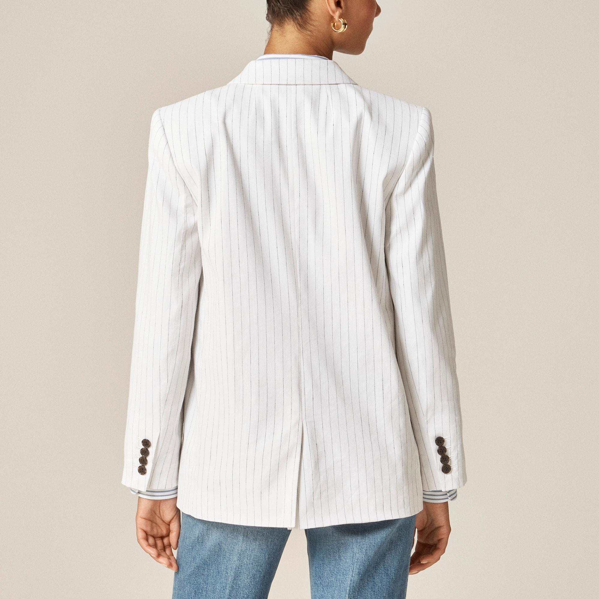 Double-breasted blazer in pinstripe linen-viscose blend Product Image