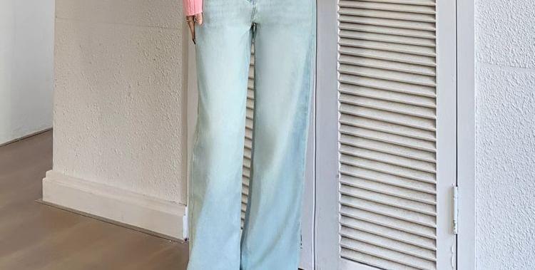 Maternity High Waist Washed Straight Leg Jeans Product Image