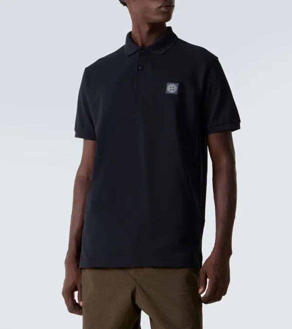 STONE ISLAND Mens Black Brand-patch Regular-fit Stretch-cotton Polo Shirt Xl Product Image