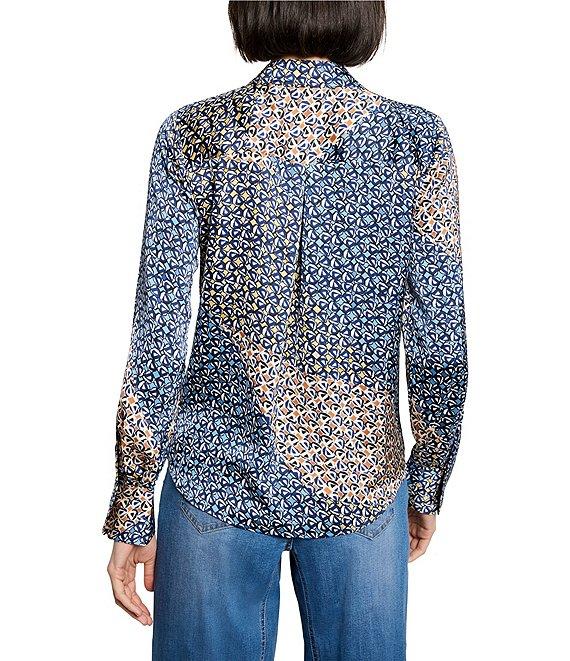 NIC + ZOE Woven Monogram Mix Banded V-Neck Long Sleeve Shirt Product Image