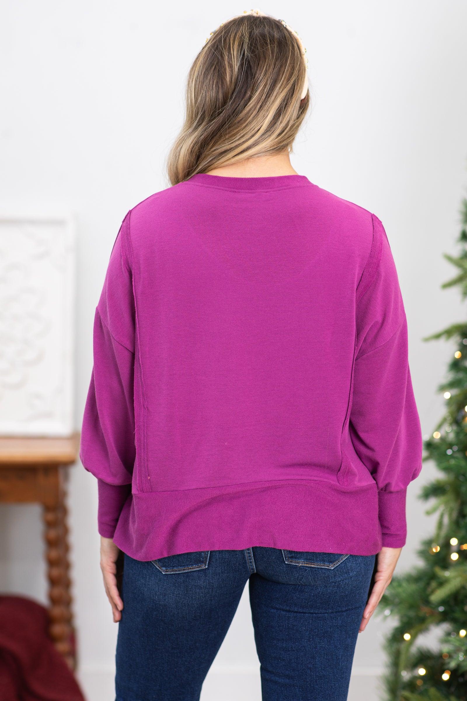 Berry Solid Comfort Round Neck Knit Top Product Image